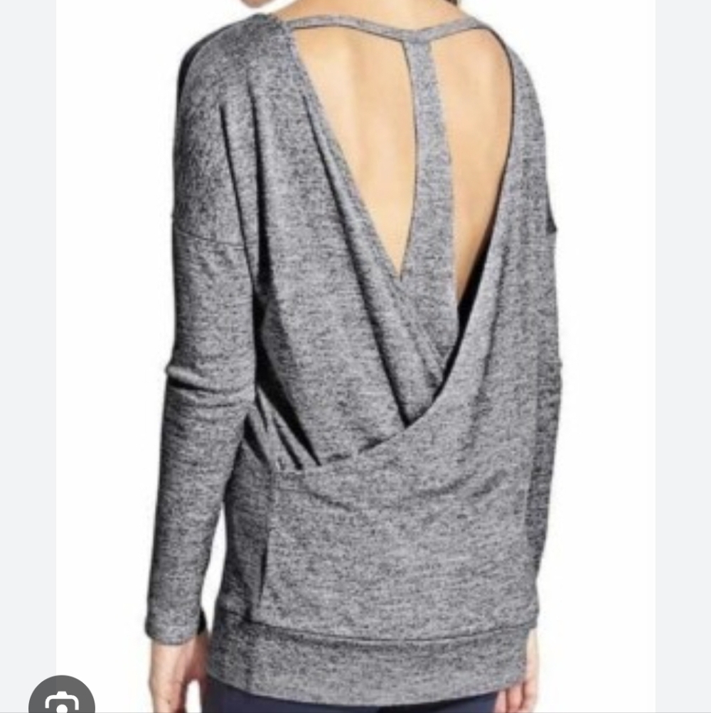 Athleta Gray Pose Layered Open Back Top Size M.